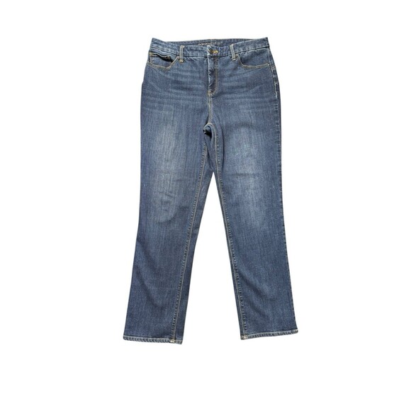 The So Lifting Slim Leg By Chico’s Jeans 1 Short 8 Blue Mid Rise Stretch Denim - Picture 1 of 9